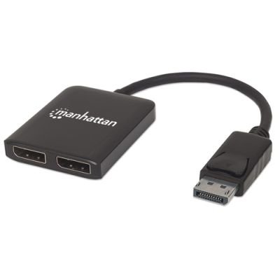 Manhattan DisplayPort auf 2-Port DisplayPort MST-Hub, Zum Verteilen eines DisplayPort-Signals auf zwei DisplayPort-Monitore, Anzeigemodi Gespiegelt, Erweitert und Videowand, 4K@30Hz, Stromversorgung über USB, schwarz