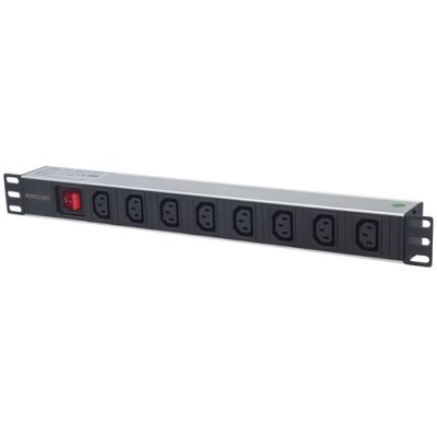Intellinet 19" 8-fach Steckdosenleiste mit C13-Kaltgerätesteckdosen, PDU mit abnehmbarem Stromkabel (2 m) und rückseitigem C20-Stromeingang, 1 HE