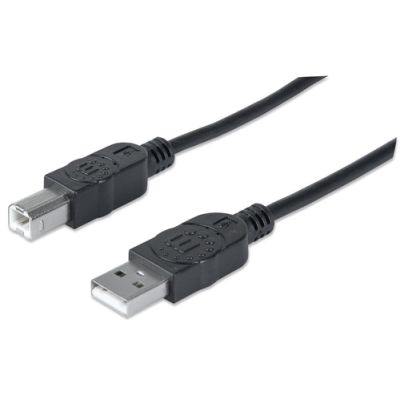 Manhattan Hi-Speed USB B Anschlusskabel, USB 2.0, Typ A Stecker - Typ B Stecker, 480 Mbps, 3 m, Schwarz