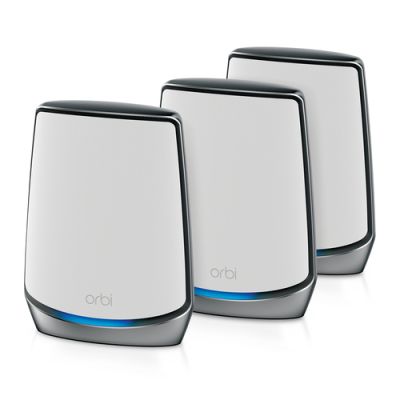 NETGEAR Orbi RBK853 WiFi 6 Mesh WLAN System (TriBand AX6000 WiFi 6 Mesh Router + 2x Mesh Wifi Satellit, 6.000 MBit/s Speed bis zu 525 m² Abdeckung und 100+ Geräte, 12x GB LAN, Smart Roaming)
