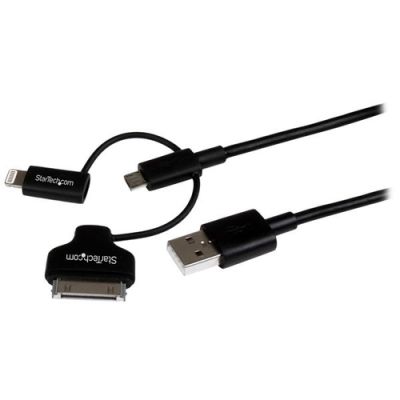 StarTech.com 1m 3-in-1-Ladekabel - Multi USB auf Lightning oder 30-poliges Dock oder Micro-USB für iPhone / iPad / iPod / Android - Apple MFi-zertifiziert - USB 2.0