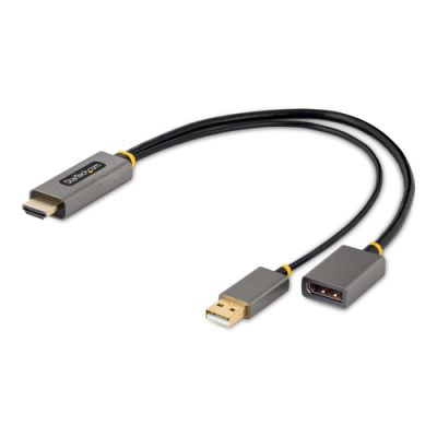 StarTech.com 30 cm HDMI auf DisplayPort Adapter/Kabel, Aktiver 4K 60Hz HDMI 2.0 auf DP 1.2 Konverter, HDR, USB Busbetrieben, HDMI Quelle zu DisplayPort Monitor für Laptops/PC