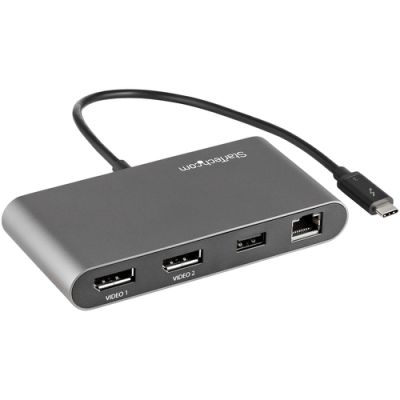 StarTech.com Thunderbolt 3 Mini Dock - Tragbare Dockingstation für Zwei Monitore, DP 4K 60 Hz - 1x USB-A Hub (3.0/5 Gbit/s), GbE - 28cm Kabel - TB3 Multiport Adapter - Mac/Windows