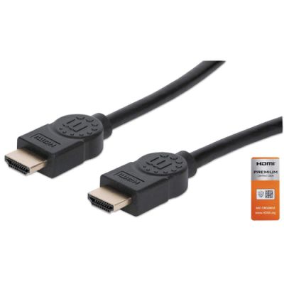 Manhattan Zertifiziertes Premium High Speed HDMI-Kabel mit Ethernet-Kanal, 4K@60Hz, HEC, ARC, 3D, 18 Gbit/s Bandbreite, HDMI-Stecker auf HDMI-Stecker, geschirmt, schwarz, 5 m