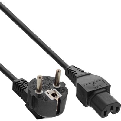 InLine Netzkabel, Schutzkon. gew. auf Warmgerätest. C15 gerade, schwarz, 2m