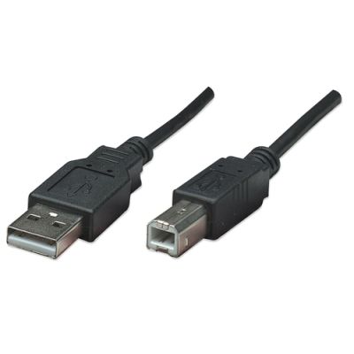 Manhattan Hi-Speed USB B Anschlusskabel, USB 2.0, Typ A Stecker - Typ B Stecker, 480 Mbps, 0,5 m, Schwarz