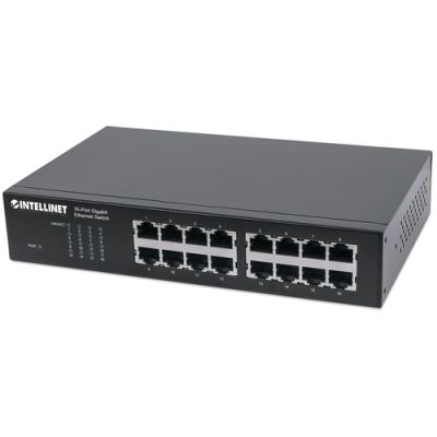 Intellinet 16-Port Gigabit Ethernet Switch, 16-Port RJ45 10/100/1000 Mbps, IEEE 802.3az Energy Efficient Ethernet, Desktop, 19" Rackmount