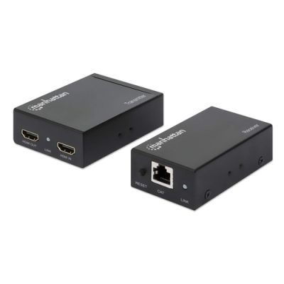 Manhattan 1080p HDMI over Ethernet Extender Kit, Verlängert mit 1080p@60Hz auf bis zu 50 m über ein Cat6-Netzwerkkabel, Infrarot-Unterstützung