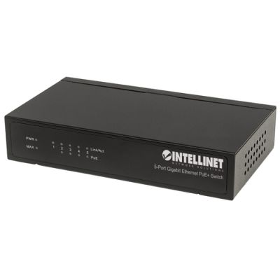 Intellinet 5-Port Gigabit Ethernet PoE+ Switch, 4 x PSE PoE-Ports, IEEE 802.3at/af Power-over-Ethernet (PoE+/PoE), 60 W, Desktop