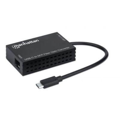 Manhattan USB-C auf SFP LWL-Konverter, USB 3.2 Gen 1, 1000 Mbit/s, optische Glasfaserverbindung, offener SFP-Slot, schwarz
