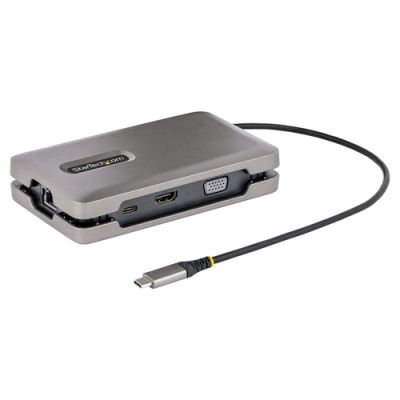 StarTech.com USB C Multiport Adapter-Docking Station - USB-C auf DP Alt Mode/4k HDMI/VGA, Dual Monitor Laptop Dockingstation, 100W PD, Ethernet, USB-C Mini Dock/MST Adapter/Reiseadapter