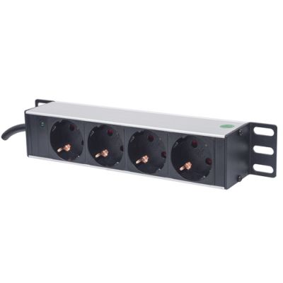 Intellinet 10" 4-fach Steckdosenleiste, Schutzkontakt, Power-LED, ohne Überspannungsschutz, 1,8 m Stromkabel, 1 HE