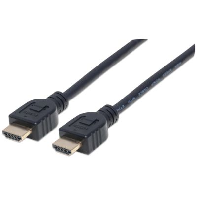 Manhattan High Speed HDMI-Kabel mit Ethernet-Kanal, CL3-zertifiziert für Wandinstallationen, HEC, ARC, 3D, 4K@60Hz, CL3, HDMI-Stecker auf HDMI-Stecker, geschirmt, schwarz, 2 m