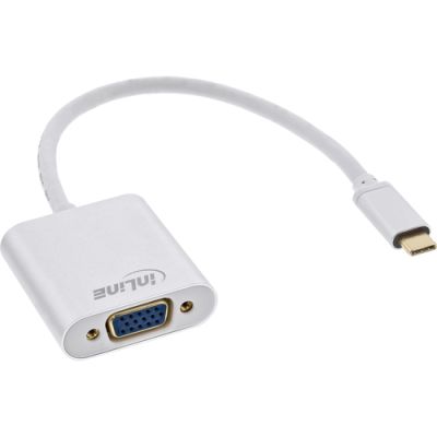 InLine USB Display Konverter, USB-C Stecker zu VGA Buchse, silber