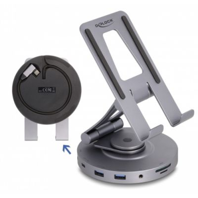 DeLOCK Tablet und Notebook Dockingstation 4K mit integrierter Halterung - HDMI / USB / Hub / SD / Micro SD / PD 3.0 - 360° drehbar