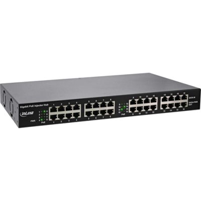 InLine PoE+ Gigabit Netzwerk Injektor Hub 16 Port (16x PoE+), 1Gb/s, 19"1HE
