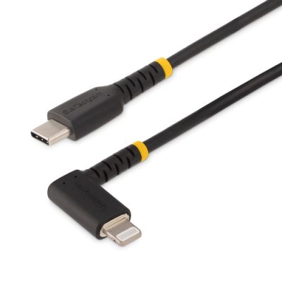 StarTech.com 1 m Robustes USB-C auf Lightning Kabel, USB 2.0 zu Lightning Winkelstecker, Ladekabel und Synchronisierung, Apple Mfi zertifiziertes iPhone Lightning Kabel, Abgewinkelt