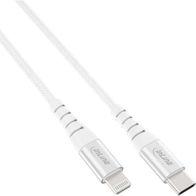 InLine USB-C Lightning Kabel, für iPad, iPhone, iPod, silber/Alu, 2m MFi-zert.