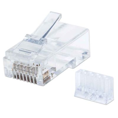 Intellinet 90er-Pack Cat6 RJ45-Modularstecker, UTP, 3-Punkt-Aderkontaktierung, für Massivdraht, 90 Stecker im Becher