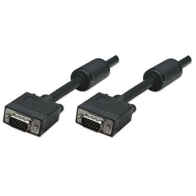Manhattan SVGA Monitorkabel mit Ferritkernen, HD15 Stecker auf HD15 Stecker mit Ferritkern, schwarz, 10 m