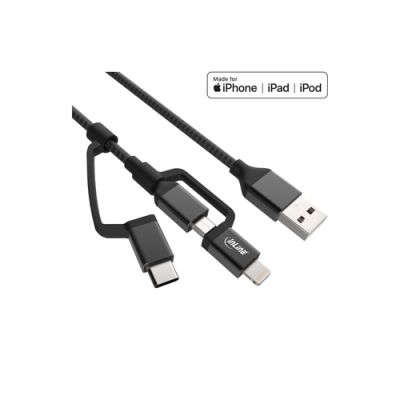 InLine 3-in1 USB Kabel, Micro-USB/Lightning/USB-C, schwarz/Alu, 1m MFi