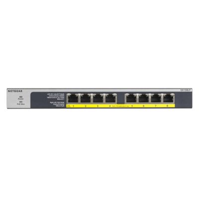 NETGEAR GS108LP Unmanaged Gigabit Ethernet (10/100/1000) Power over Ethernet (PoE) 1U Schwarz, Grau