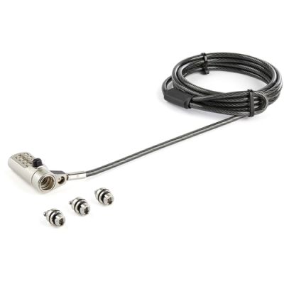 StarTech.com 3-in-1-Universal Laptopschloss mit 2m Kabel - 4-stelliges Kombination Sicherheitskabelschloss - Kompatibel mit K-Steckplatz, Nano- und Keilsteckplatz - Diebstahlsicheres Stahlkabel