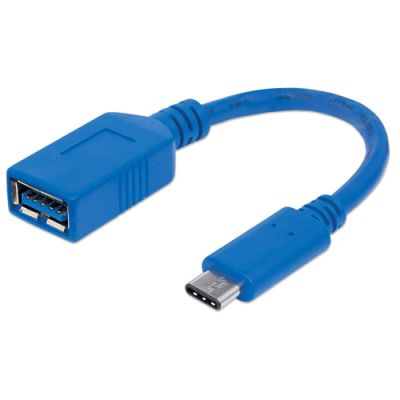 Manhattan SuperSpeed USB-C Anschlusskabel, USB 3.2, Gen1, Typ C-Stecker - Typ A-Buchse, 5 Gbit/s, 15 cm, blau