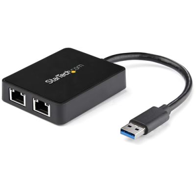 StarTech.com USB 3.0 auf Dual Port Gigabit Ethernet Adapter mit USB Anschluss - 10/100/1000 Mbit/s - USB Gigabit LAN Netzwerkadapter/NIC Adapter - Schwarz