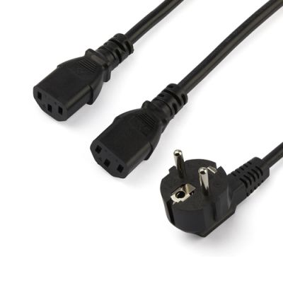StarTech.com 2 m Computer Y Stromkabel, 18AWG, EU Schuko auf 2x C13, 10A 250V, Ersatz AC Stromkabel Y Splitter, Drucker Stromkabel, PC Netzkabel, Monitor Stromkabel - UL gelistet