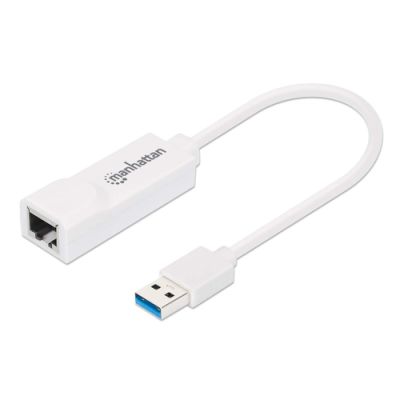 Manhattan USB-A auf Gigabit-Ethernet-Netzwerkadapter, USB 3.2 Gen 1 auf 10/100/1000 Mbit/s Gigabit Ethernet, weiß