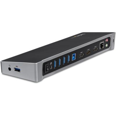 StarTech.com Drei Monitor USB 3.0 Docking Station mit 2x 4K DisplayPort & HDMI, 5x USB-A Hub (1x Fast-Charge), 3,5 mm Audio, GbE - USB Typ A Universelles Laptop Dock, MacOS / Windows