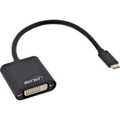 InLine USB Display Konverter, USB-C Stecker zu DVI Buchse, schwarz