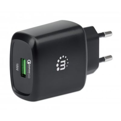 Manhattan QC 3.0 USB-Ladegerät 18 W, USB-Netzteil mit USB-A Qualcomm Quick Charge™ 3.0-Port mit bis zu 18 W, schwarz