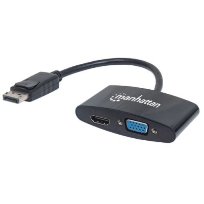 Manhattan 2-in-1 4K DisplayPort-Adapter, DisplayPort-Stecker auf HDMI/VGA-Buchse, passiv, schwarz