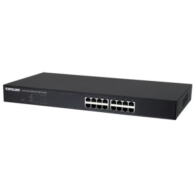 Intellinet 16-Port Fast Ethernet PoE+ Switch, 8 x PoE IEEE 802.3at/af Power-over-Ethernet (PoE+/PoE) Ports, 8 x Standard RJ45-Ports, Endspan, 19" Rackmount