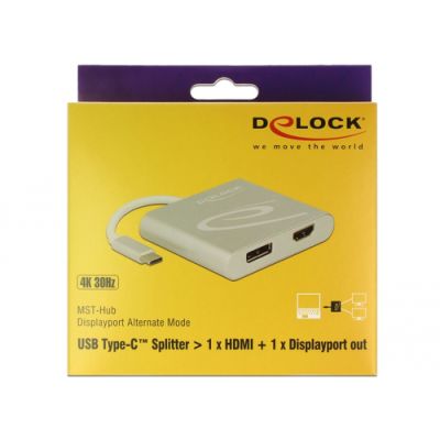 DeLOCK 87716 Videokabel-Adapter 0,1 m USB Typ-C HDMI + DisplayPort Silber