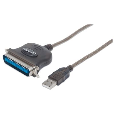 Manhattan Full-Speed USB auf Cen36 Parallel-Druckerkonverter, USB-A-Stecker auf Cen36-Stecker, 1,8 m, silber, Polybag-Verpackung