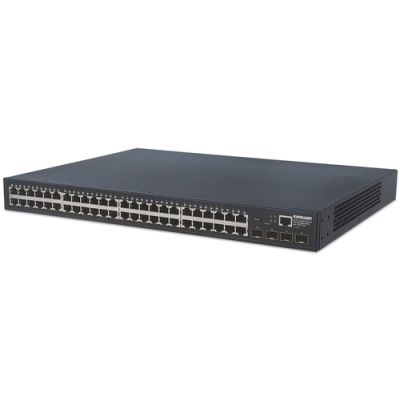 Intellinet 48-Port Gigabit Ethernet Web-Managed Switch mit 4 SFP-Ports, 48 x 10/100/1000 Mbit/s RJ45 Ports + 4 x SFP, IEEE 802.3az Energy Efficient Ethernet, SNMP, QoS, VLAN, ACL, 19" Rackmount