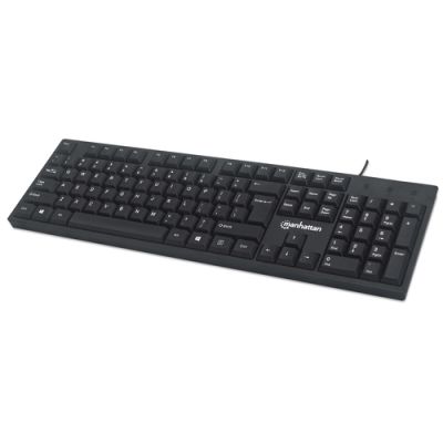 Manhattan USB-Tastatur, Kabelgebunden, 104 Tasten, integriertes USB-Kabel, LED-Anzeigen, schwarz