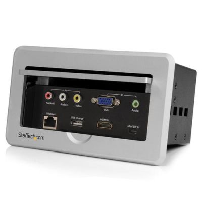 StarTech.com Konferenztisch Tischanschlussfeld - HDMI / VGA / Mini DisplayPort auf HDMI mit Schnelllade USB Port