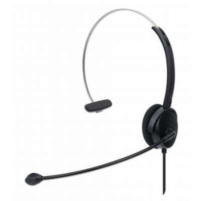 Manhattan Mono USB-Headset, Ohraufliegendes Design (On-Ear), Ohrmuschel einseitig, kabelgebunden, USB-A-Stecker, integrierte Lautstärkeregelung, verstellbares Mikrofon, schwarz