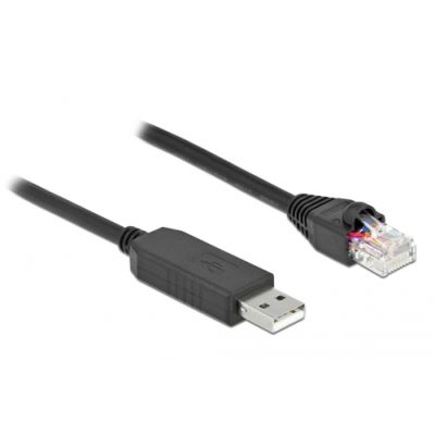 DeLOCK Serielles Anschlusskabel mit FTDI Chipsatz, USB 2.0 Typ-A Stecker zu RS-232 RJ45 Stecker 25 cm schwarz