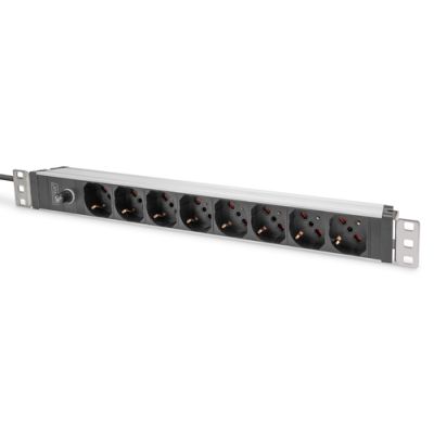 Digitus Steckdosenleiste mit Aluminiumprofil und Vorsicherung, 8-fach Italienische Ausgang, 2 m Zuleitung IEC C14 Stecker