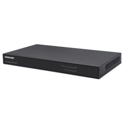Intellinet 16-Port Gigabit Ethernet AV-Switch, 16 RJ45-Ports auf der Rückseite (10/100/1000), IEEE 802.3az (Energy Efficient Ethernet), Desktop, 19" Rackmount, Metall