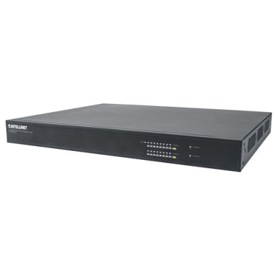 Intellinet 16-Port Gigabit Ethernet PoE+ Web-Managed AV-Switch mit 2 SFP Uplink-Ports, 16 PoE+ Ports auf der Rückseite, IEEE 802.3at Power over Ethernet (PoE+), Layer2+, zwei SFP-Steckplätze mit 1 GbE, Endspan, 19" Rackmount