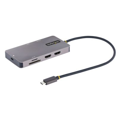 StarTech.com USB C Multiport Adapter, USB C auf Dual HDMI Video, 4K 60Hz, 5Gbit/s USB-A Hub, 100W PD Pass-through/GbE/SD-MicroSD Kartenleser, Reiseadapter/Laptop Dockingstation, Thunderbolt 3&4 Kompatibel