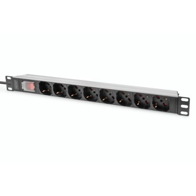 Digitus Steckdosenleiste mit Aluminiumprofil und Schalter, 8-fach Italienische Ausgang, 2 m Zuleitung Italienischer Stecker