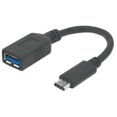 Manhattan SuperSpeed USB-C Anschlusskabel, USB 3.2, Gen1, Typ C-Stecker - Typ A-Buchse, 5 Gbit/s, 15 cm, IF-zertifiziert, schwarz