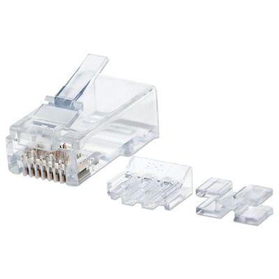 Intellinet 80er-Pack Cat6A RJ45-Modularstecker, UTP, 2-Punkt-Aderkontaktierung, für Litzendraht, 80 Stecker im Becher